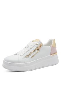 Plateausneaker Marco Tozzi, Damen, Gr. 40, wei&szlig; kombiniert, Lederimitat, Textil, kontrastfarbene Details, Schuhe Plateausneaker, Freizeitschuh, Halbschuh, Schn&uuml;rschuh mit Au&szlig;enrei&szlig;verschluss
