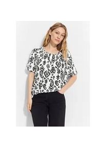 Carmenbluse Cecil, Damen, Gr. XS (36), wei&szlig; (vanillewei&szlig;), Stoff, 100% Viskose, bedruckt, normal normal, Rundhals, B&uuml;ndchen, Blusen, aus softer Viskose