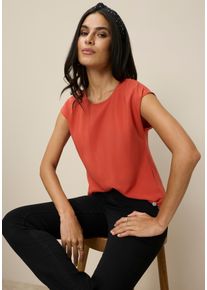 Shirtbluse Tamaris, Damen, Gr. 48, rot (rostrot), Web, Obermaterial: 100% Viskose, unifarben, figurumspielend h&uuml;ftbedeckend, Rundhals, Blusen Shirtbluse, mit abgerundetem Saum