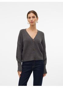 V&eacute;ro Moda Strickjacke VERO MODA "VMLEA LS V-NECK CUFF CARDIGAN NOOS", Damen, Gr. XL, schwarz (asphalt detail:with phantom, tornado), Strick, Obermaterial: 100% Polyacryl, unifarben, regular fit normal, V-Ausschnitt, Rippb&uuml;ndchen, Strickjacken Strickjacke, Rippstrick