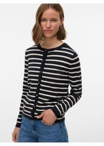 V&eacute;ro Moda Strickjacke VERO MODA "VMHAPPY LS O-NECK BUTTON CARDIGAN BOO", Herren, Gr. L, schwarz detail:birch stripes and gold buttons, Strick, Obermaterial: 50% Viskose, 28% Polyester, 22% Nylon, gestreift, regular fit h&uuml;ftlang, Rundhals, Strickjacken Strickjacke