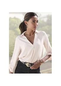Schlupfbluse Lascana, Damen, Gr. 38, beige (champagner), Web, Obermaterial: 100% Viskose, unifarben, figurumspielend h&uuml;ftlang, V-Ausschnitt, mit Riegel gerader Abschluss, Blusen Schlupfbluse, mit 3/4-&Auml;rmeln, elegante Damenbluse, Topseller