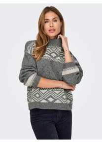 Stehkragenpullover Only "ONLVICTORIA L/S PULLOVER KNT NOOS", Damen, Gr. XL, grau (medium grau melange pattern:pumice stone jacquard), Strick, Obermaterial: 79% Polyester, 13% Polyacryl, 5% Wolle, 3% Elasthan, gemustert, regular fit, Rundhals, Rippb&uuml;ndchen, Pullover Stehkragenpullover