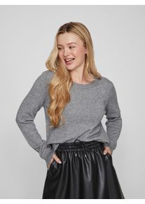 Rundhalspullover Vila "VIRIL O-NECK L/S KNIT TOP - NOOS", Damen, Gr. L, grau (medium grau melange), Feinstrick, Obermaterial: 50% Viskose, 27% Nylon, 23% Polyester, meliert, unifarben, regular fit normal, Rundhals, Rippb&uuml;ndchen, Pullover Rundhalspullover, Viskosemischung, regular fit
