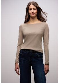Langarmshirt Street One "Style Lanea", Damen, Gr. 36, light terra mocha, Jersey, Obermaterial: 50% Baumwolle, 50% Modal. Futter: 100% Baumwolle, regular fit normal, U-Boot-Ausschnitt, angesetztes B&uuml;ndchen, Shirts Langarmshirt, mit U-Boot Ausschnitt, Topseller
