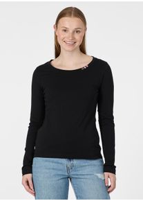 Langarmshirt Ragwear "FLLORAH LONG GOTS", Damen, Gr. M, schwarz, Jersey, Obermaterial: 100% Baumwolle, unifarben, normal, Rundhals, Shirts Langarmshirt, Bestseller aus Single Jersey mit softem Finish und Kn&ouml;pfen
