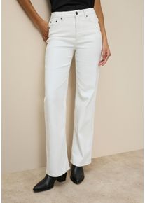 Weite Jeans Tamaris, Damen, Gr. 46, N-Gr, wei&szlig;, Denim/Jeans, Obermaterial: 65% Baumwolle, 33% Polyester, 2% Elasthan, unifarben, figurbetont lang, Jeans Weite Jeans, hohe Leibh&ouml;he, langer Schnitt, mit Knopf-Applikationen