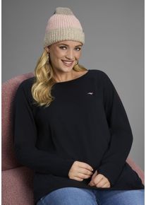 Langarmshirt Kangaroos, Damen, Gr. 56/58, schwarz, Obermaterial: 54% Baumwolle, 38% Polyester, 8% Elasthan, figurumspielend h&uuml;ftbedeckend, Rundhals, Raglan&auml;rmel mit Daumenl&ouml;chern, Shirts Langarmshirt, Langarm, f&uuml;r B&uuml;ro und Freizeit, gro&szlig;e Gr&ouml;&szlig;en, Topseller