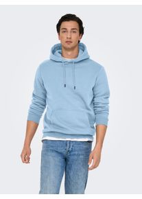 Only & Sons Kapuzensweatshirt ONLY & SONS "ONSCERES HOODIE SWEAT NOOS", Herren, Gr. S, cerulean, angeraute Sweatware, Obermaterial: 57% Baumwolle, 43% Polyester, unifarben, regular fit normal, Rundhals, Rippb&uuml;ndchen, Sweatshirts Kapuzensweatshirt, Baumwollmischung, regular fit