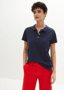 Poloshirt bonprix, Damen, Gr. 44/46 (L), dunkelblau, Piqu&eacute;, Obermaterial: 100% Baumwolle, unifarben, figurumspielend h&uuml;ftbedeckend, Rundhals, Shirts Poloshirt, figurumspielende Passform, Kurzarm-Design, Polokragen
