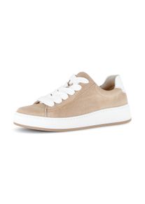 Plateausneaker Gabor "FLORENZ", Damen, Gr. 41, sand, wei&szlig;, Nappaleder, Ziegenveloursleder, Schuhe Plateausneaker, Freizeitschuh, Halbschuh, Schn&uuml;rschuh, dezente Ziern&auml;hte, G-Weite