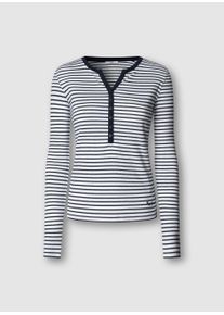 Langarmshirt Pepe Jeans "MEG", Damen, Gr. L, dulwich blau, Feinripp, Obermaterial: 95% Baumwolle, 5% Elasthan, gestreift, figurbetont h&uuml;ftlang, Rundhals, Shirts Langarmshirt, mit Knopfleiste