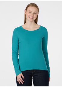 Langarmshirt Ragwear "FLLORAH LONG GOTS", Damen, Gr. M, teal gr&uuml;n, Jersey, Obermaterial: 100% Baumwolle, unifarben, normal, Rundhals, Shirts Langarmshirt, Bestseller aus Single Jersey mit softem Finish und Kn&ouml;pfen