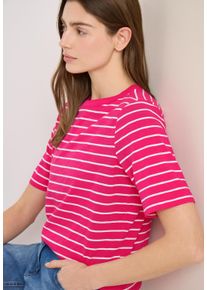 Rundhalsshirt Cecil, Damen, Gr. S (38), beetroot pink, Jersey, Obermaterial: 100% Baumwolle, gestreift, normal h&uuml;ftbedeckend, Rundhals, Shirts Rundhalsshirt, Sommershirt im Streifen-Look