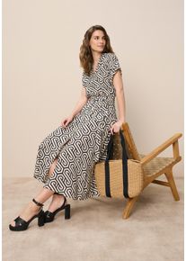 Hemdblusenkleid Tamaris, Damen, Gr. 36, N-Gr, schwarz (schwarz sand), Web, Obermaterial: 100% Viskose, gemustert, tailliert ca. Mitte Wade, V-Ausschnitt, Kleider Hemdblusenkleid, aus Viskose, f&uuml;r Fr&uuml;hling und Sommer, gemustert, Mitte-Wade-L&auml;nge