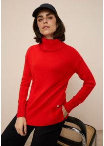 Rollkragenpullover Tamaris, Damen, Gr. 40/42, rot (knallrot, melange), Strick, Obermaterial: 50% Viskose, 28% Polyester, 22% Polyamid, l&auml;ssig geschnitten h&uuml;ftbedeckend, Strickb&uuml;ndchen, Pullover Rollkragenpullover, in l&auml;ssiger Form mit seitlichen Schlitzen