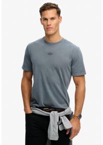 Rundhalsshirt Superdry "MICRO LOGO TSHIRT", Damen, Gr. XL, stormy weather blau, Single Jersey, Obermaterial: 100% Baumwolle, unifarben, loose fit normal, Rundhals, Shirts Rundhalsshirt, mit Micro-Marken-Logo