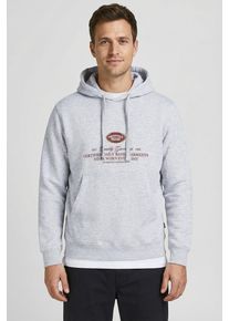 Jack & Jones Kapuzensweatshirt JACK & JONES "JORGREENE BRANDING SWEAT HOOD CH", Herren, Gr. L, hellwei&szlig; detail:melange, angeraute Sweatware, Obermaterial: 60% Baumwolle, 40% Polyester, bedruckt, meliert, relaxed fit, Rippb&uuml;ndchen, Sweatshirts Kapuzensweatshirt