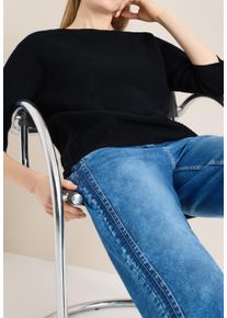 3/4 Arm-Pullover Cecil, Damen, Gr. S (38), universal blau, Strick, Obermaterial: 100% Baumwolle, unifarben, l&auml;ssig geschnitten h&uuml;ftbedeckend, U-Boot-Ausschnitt, Pullover 3/4 Arm-Pullover, mit seitlicher Raffung und Bindeb&auml;ndern