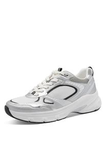 Plateausneaker Tamaris, Damen, Gr. 40, silberfarben, Lederimitat, Textil, gl&auml;nzend, metallic, Schuhe Plateausneaker, Freizeitschuh, Halbschuh, Schn&uuml;rschuh mit Bes&auml;tzen in Metallic-Optik