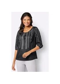 Schlupfbluse Classic Basics, Damen, Gr. 46, schwarz (schwarz, steingrau, bedruckt), 100% Polyester, bedruckt, gebl&uuml;mt, gemustert, mehrfarbig, Rundhals, Blusen Schlupfbluse
