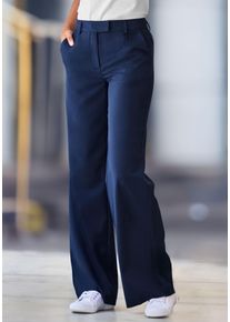 Anzughose Lascana, Damen, Gr. 46, N-Gr, marine, Web, Obermaterial: 65% Polyester, 28% Viskose, 7% Elasthan, unifarben, figurumspielend lang, Hosen Anzughose, mit verstellbarem Bund, individuell regulierbar, Topseller