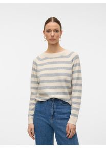 V&eacute;ro Moda Rundhalspullover VERO MODA "VMDOFFY LS O-NECK BLOUSE GA NOOS", Damen, Gr. XS, beige (birch stripes:with lgm), Strick, Obermaterial: 94% Polyester, 3% Elasthan, 3% Nylon, gestreift, regular fit normal, Rundhals, Rippb&uuml;ndchen, Pullover Rundhalspullover, Materialmix, regular fit