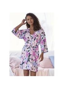 Kimono Lascana, Damen, Gr. 44/46, rosa (rosa, gebl&uuml;mt), Single-Jersey, gemustert, Kurzform, Hausm&auml;ntel, mit sch&ouml;nem Alloverdruck