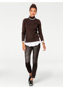 Rollkragenpullover Heine "Rollkragen-Pullover", Damen, Gr. 38, braun (schokobraun), 100% Baumwolle, unifarben, Pullover Rollkragenpullover