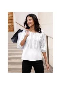 Schlupfbluse Classic Basics, Damen, Gr. 42, grau (ecru, steingrau, bedruckt), 100% Polyester, bedruckt, gebl&uuml;mt, gemustert, mehrfarbig, Rundhals, Blusen Schlupfbluse