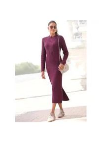 Strickkleid Lascana, Damen, Gr. 36, N-Gr, lila (bordeaux, burgunder), Strick, Obermaterial: 84% Polyacryl, 10% Polyamid, 6% Polyester, unifarben, figurbetont ca. Mitte Wade, Kleider Strickkleid, mit Zopfmuster, figurbetont, Pulloverkleid, herbstlich