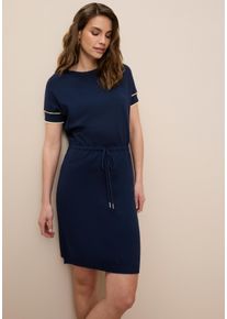 Strickkleid Tamaris, Damen, Gr. 44, N-Gr, marine, Strick, Obermaterial: 70% Viskose, 30% Polyamid, kontrastfarbene Details, oversize mini, Rundhals, angeschnitten, Kleider Strickkleid, mit tailliertem Bindeband und Kontraststreifen