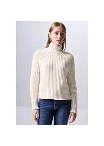 Strickpullover STREET ONE STUDIO, Damen, Gr. 40, wei&szlig; (lucid wei&szlig;), Web, 60% Baumwolle, 40% Polyacryl, unifarben, gerade normal, hoch geschlossener Ausschnitt, B&uuml;ndchen, Pullover Strickpullover, im soften Baumwoll-Mix