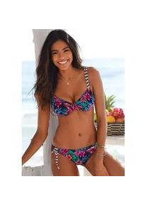 Bikini-Hose Venice Beach "Summer", Damen, Gr. 42, N-Gr, blau (marine, bedruckt), Polyamid, floral, Badehosen Bikini-Hose, seitlich zum Binden