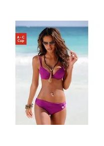 Push-Up-Bikini s.Oliver, Damen, Gr. 40, Cup B, pink (fuchsia), Microfaser, Polyamid, unifarben, Bikini-Sets, mit Zierring an der Hose
