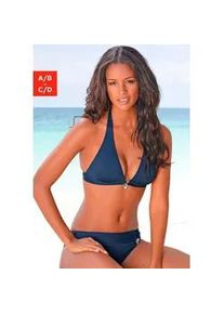 Triangel-Bikini s.Oliver "Tonia", Damen, Gr. 38, Cup C/D, blau (dunkelblau), Microfaser, Polyamid, unifarben, Bikini-Sets Triangel-Bikini, mit herausnehmbaren Cups, im Nacken zu binden, im R&uuml;cken zu schlie&szlig;en