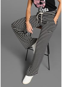 Jerseyhose Kangaroos, Damen, Gr. 46, N-Gr, schwarz-wei&szlig; (schwarz, sanftes wei&szlig;), Jersey, Obermaterial: 95% Viskose, 5% Elasthan, gestreift, figurumspielend extralang, Hosen Jerseyhose, gestreift mit weitem Beim - NEUE KOLLEKTION