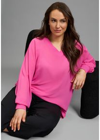 Shirtbluse LAURA SCOTT CURVE, Damen, Gr. 56, fuchsia, Web, Obermaterial: 100% Polyester, unifarben, V-Ausschnitt, Fledermaus&auml;rmel Rippb&uuml;ndchen, Blusen Shirtbluse, mit sportivem Rippenb&uuml;ndchen