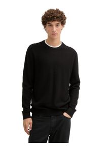 Strickpullover Tom Tailor Denim, Herren, Gr. M, schwarz, Strick, Obermaterial: 100% Baumwolle, meliert, unifarben, bequem h&uuml;ftbedeckend, Rundhals, B&uuml;ndchen, Pullover Strickpullover, in 2-in-1-Look