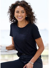 T-Shirt Lascana "mit funkelnden Strass-Steinen vorn", Damen, Gr. 48/50, schwarz, Single Jersey, Obermaterial: 95% Viskose (LENZING&trade; ECOVERO&trade;), 5% Elasthan, Glitzermuster, bequem, Rundhals, Shirts T-Shirt, aus weichem Viskose-Stretch