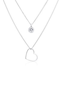 Silberkette Elli "Halskette Layer Herz Love 925 Silber, mit Kristallen von Swarovski" Gr. 45, silber, Halsketten, Damen, Silber 925 (Sterlingsilber), Silberkette