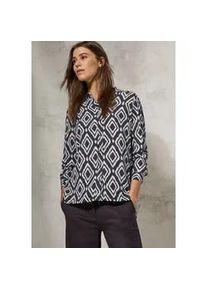 Langarmbluse Cecil, Damen, Gr. XS (36), grau (deep charcoal grau), Stoff, 100% Viskose, bedruckt, gerade normal, V-Ausschnitt, B&uuml;ndchen, Blusen, mit Knopfleiste