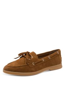 Slipper Marco Tozzi, Damen, Gr. 37, cognac, Veloursleder, unifarben, Schuhe Slipper, Halbschuh, Bootsschuh, mit modischen Durchz&uuml;gen