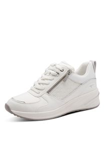 Keilsneaker Tamaris, Damen, Gr. 41, wei&szlig;, silberfarben, Lederimitat, unifarben mit Farbeinsatz, Schuhe Keilsneaker, Schn&uuml;rschuh, Halbschuh, Freizeitschuh mit Au&szlig;enrei&szlig;verschluss