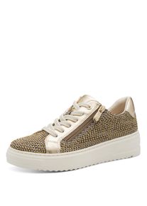 Plateausneaker Marco Tozzi, Damen, Gr. 41, gold (goldfarben), Lederimitat, Textil, kontrastfarbene Details, Schuhe Plateausneaker, Freizeitschuh, Halbschuh, Schn&uuml;rschuh mit Glitzerdetails