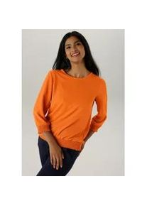Schlupfbluse Aniston SELECTED, Damen, Gr. 38, orange, Cr&ecirc;pe, Obermaterial: 95% Polyester, 5% Elasthan, unifarben, figurumspielend h&uuml;ftbedeckend, Rundhals, Smokb&uuml;ndchen, Blusen Schlupfbluse, mit Smokb&uuml;ndchen