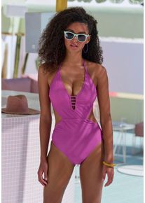 Monokini Buffalo, Damen, Gr. 36, N-Gr, lila (malve), Recycling-Polyamid, unifarben, Badeanz&uuml;ge Monokini, mit Zierb&auml;ndern