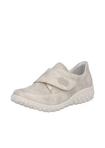 Klettschuh Rieker, Damen, Gr. 40, creme, Lederimitat, metallic, Schuhe Klettschuh, Slipper, Halbschuh mit floralem Druck