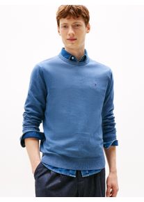 Rundhalspullover Tommy Hilfiger "ESSENTIAL COTTON", Damen, Gr. M, blau (petrol blau heather), Strick, Obermaterial: 100% Baumwolle, regular fit, Rundhals, Rippb&uuml;ndchen, Pullover Rundhalspullover, Crewneck Regular Fit Premium Mode