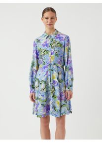 Hemdblusenkleid Y.A.S "YASKAYA LS SHIRT DRESS S. NOOS", Damen, Gr. 40, N-Gr, transparent (clear sky aop:alicca), Web, Obermaterial: 85% Viskose, 15% Nylon, bedruckt, regular fit knielang, Kleider Hemdblusenkleid, Sommerkleid
